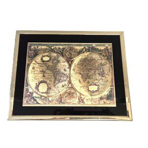 VTG Foil World Map Wall Art – Framed Optical Illusion by Manifestations Regency